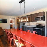 Long red table.