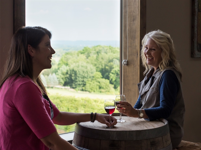 Women enjoying wine at Baraboo Bluff Winery.