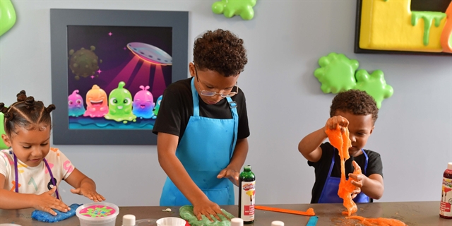 Kids working on slime.
