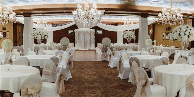 Wedding set up at an event space.