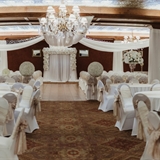 Banquet setup of tables and decoration.