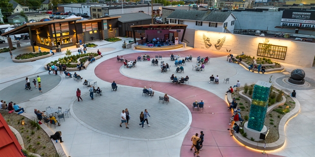 Elm Street Plaza drone overview shot