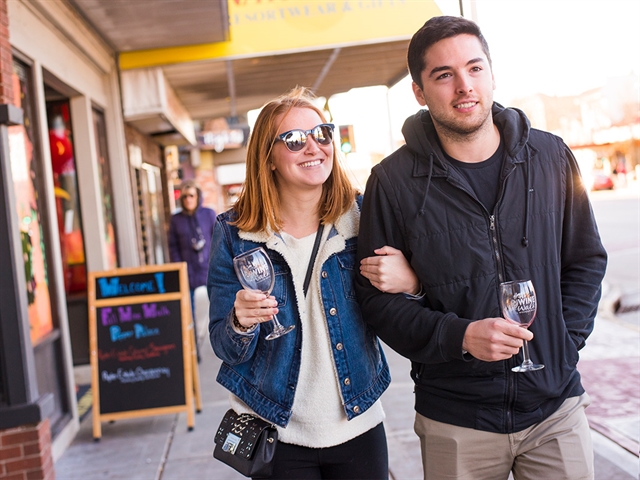A couple at the Fall Wine Walk in Wisconsin Dells.