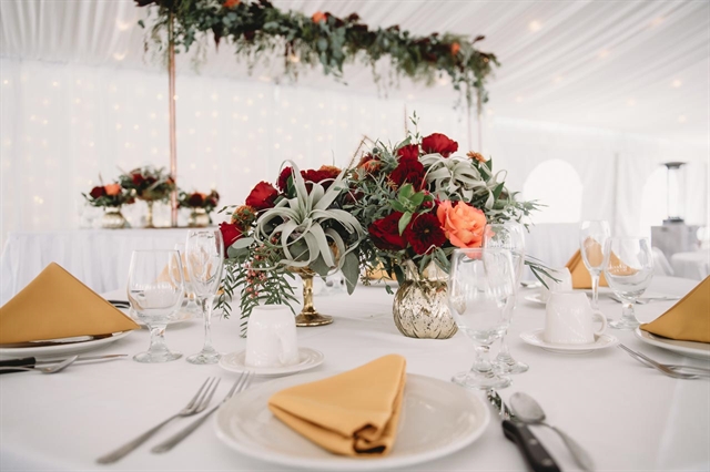 Tent with wedding decoration.